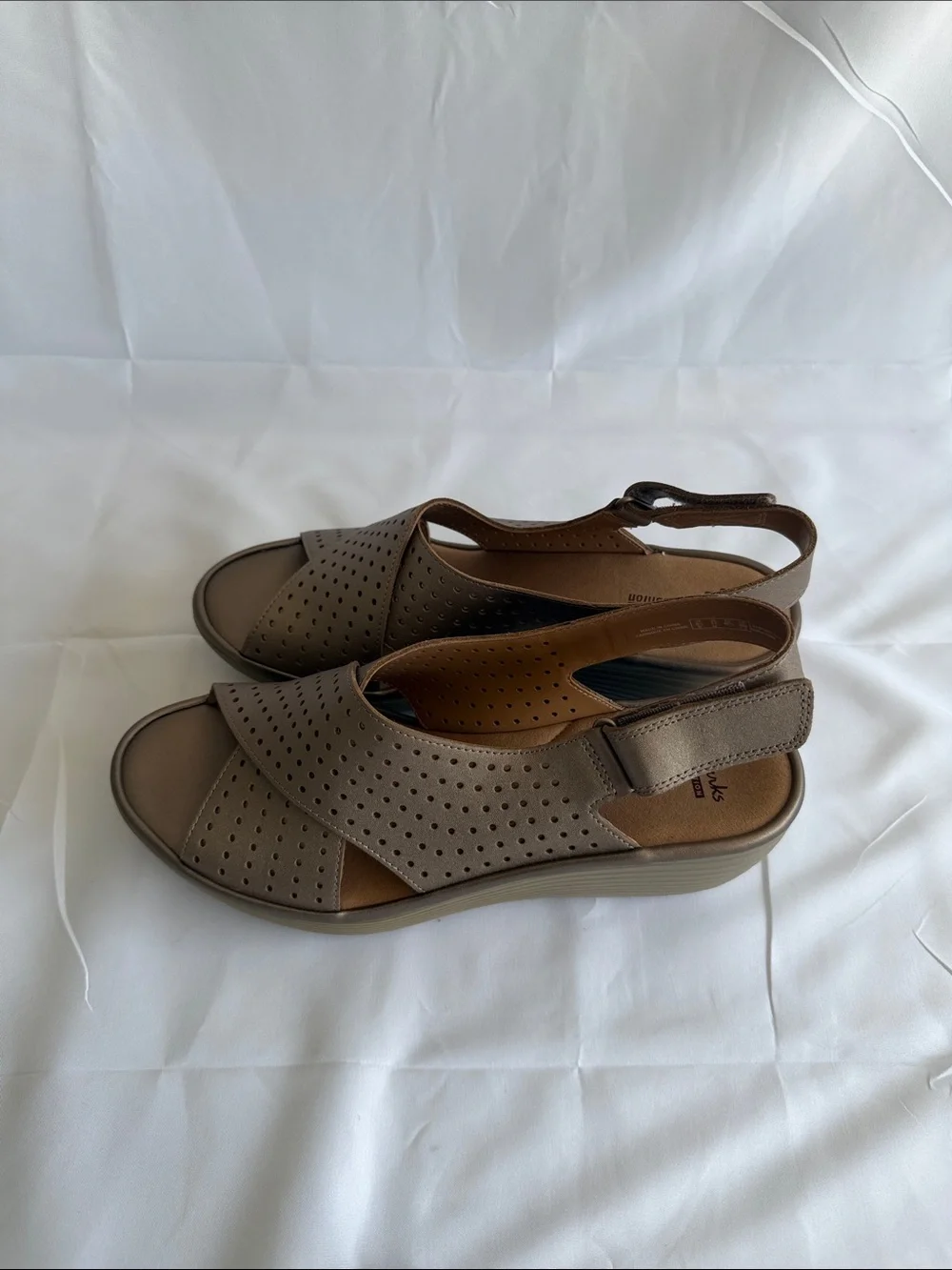 Clarks Bronze Perforated Slingback Wedge Sandals